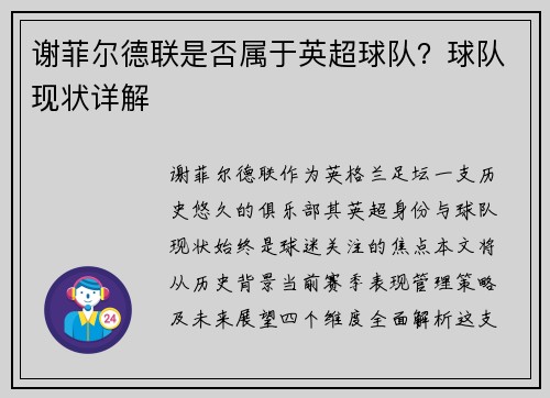谢菲尔德联是否属于英超球队？球队现状详解